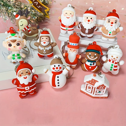 Set of 25 Festive PVC Cartoon Christmas Keychains, including Couple Keyrings with Ring Buckles and Holiday Charm Pendants for Decorating Christmas Trees Ornaments