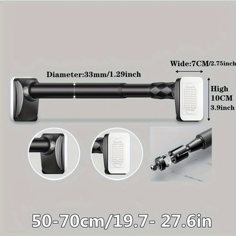 1-Pack Contemporary Style Spring Tension Rod for Balcony, Bedroom Wardrobe, and Bathroom in Black Finish.