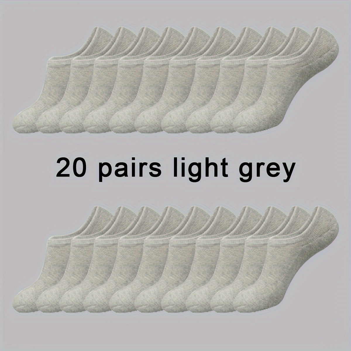 20 pairs of men's solid no-show socks, anti-odor, sweat-absorbing, breathable, and thin for all seasons.