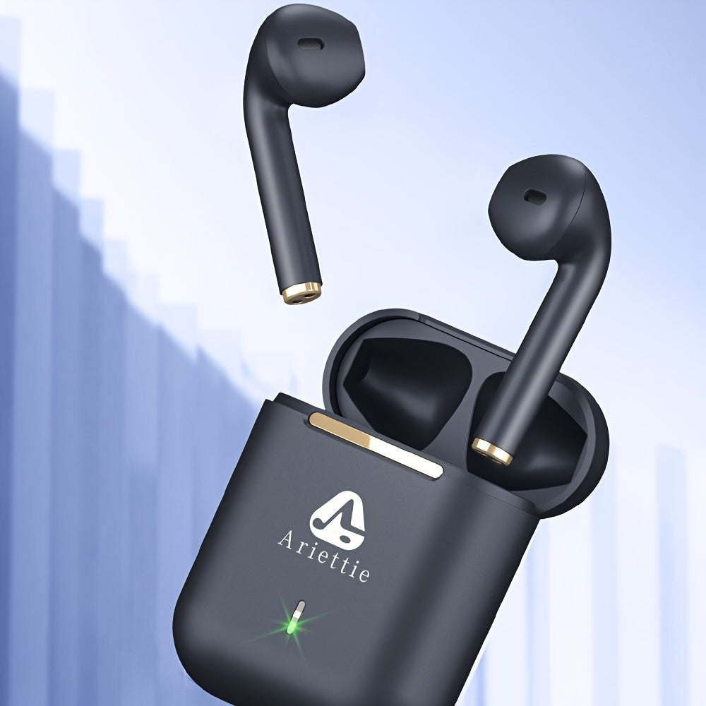 Ariettie J18 TWS Wireless Earbuds: Water-resistant, Active Noise Cancelling, Touch Control, Type-C Jack, Ideal for Gaming, Rechargeable 300mAh Battery, Dynamic Mic, Open-back Earcup Design.