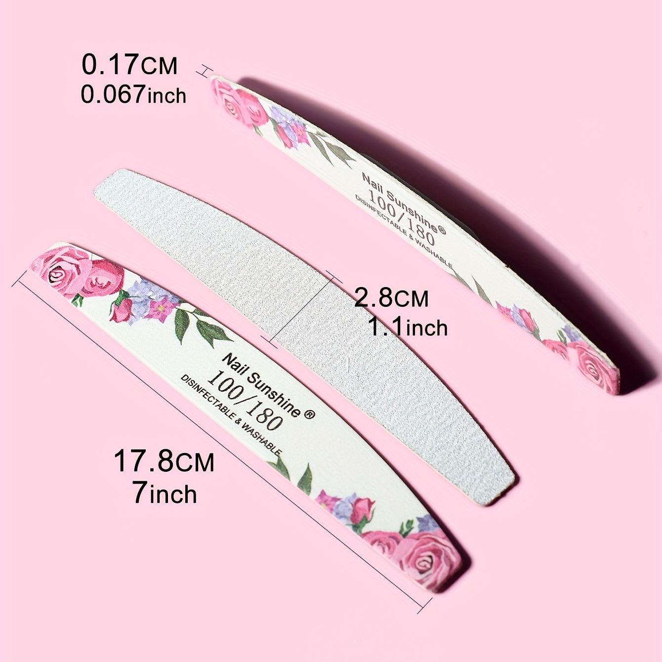 10 Rose Flower Half-Moon Nail Files, Unscented, Exclusive Design, Manicure Essentials.