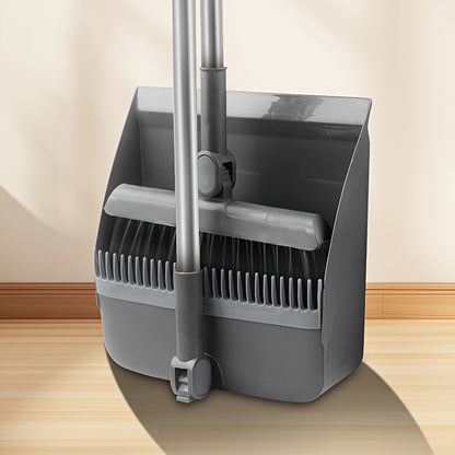 Household broom and dustpan set with non-stick technology for easy hair sweeping and trash collection.