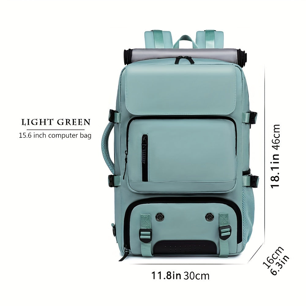 Fashionable unisex shoulder backpack with shoe compartment, charging port, and 17-inch laptop storage. Ideal for hiking, commuting, and travel.