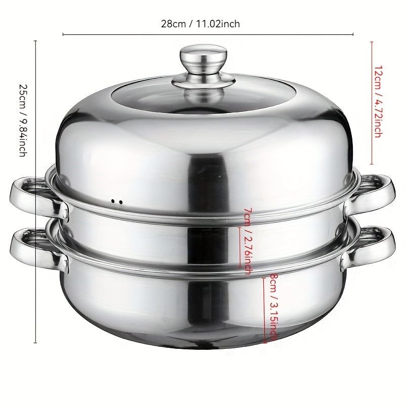 3-tier stainless steel steamer pot with fast heat conduction and multi-stove compatibility, durable and practical design with non-stick coating