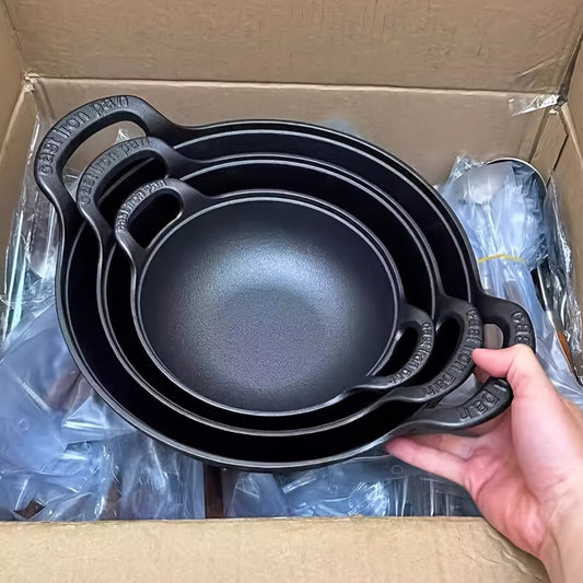 Introducing the BAICHANG Cast Iron Skillet featuring a Wooden Lid! This skillet is non-stick with a heat-resistant handle for even cooking. It's perfect for making soups, stews, and steam dishes. Ideal for home dining and preparing healthy meals, this