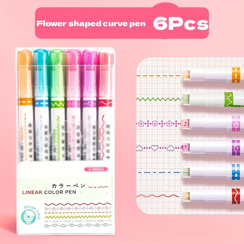 6-Pack of Floral Pattern Fine Line Pens, Medium Point, Lightweight PE Material with Click-Off Caps - Ideal for Note-Taking, Marking, and Office Supplies