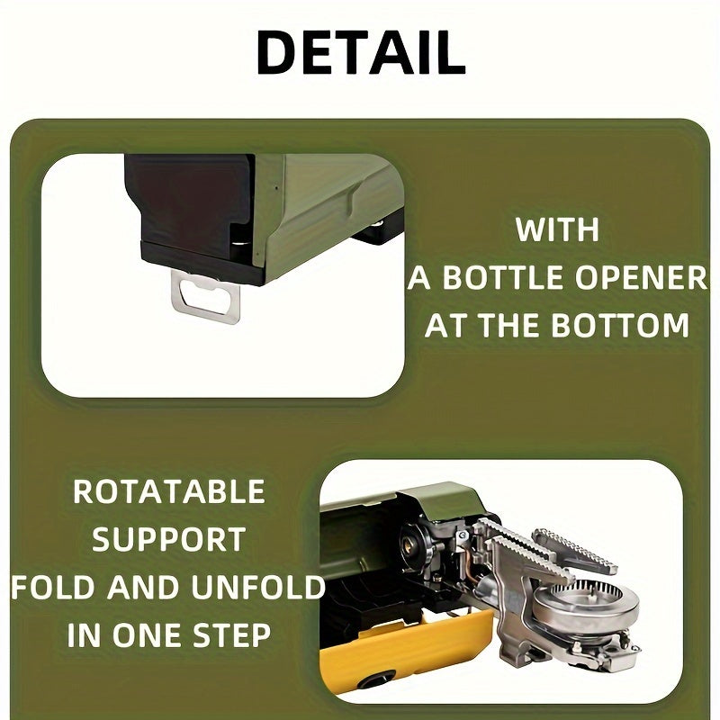 Versatile Camping Stove with Rotatable Support, Bottle Opener, and Storage Bag - Ideal for Picnics, Backpacking, RV Trips, and More! Enjoy safe, efficient cooking with this durable gas butane burner, perfect for outdoor adventures and home patio use.