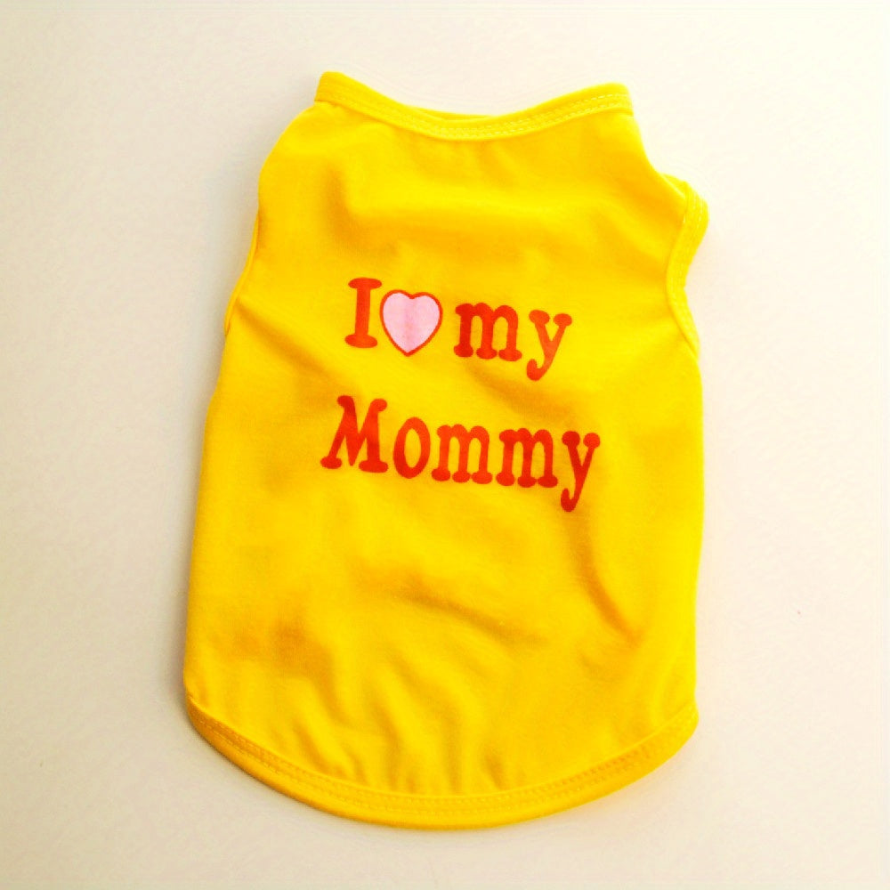 Cute 'I Love My Daddy/Mommy' graphic pet vest for summer parties, suitable for dogs and cats.