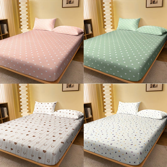 1pc Modern Geometric Heart Pattern Printed Fitted Sheet made of soft brushed polyester. Machine washable with a weight of 80-85gsm and under 29cm height. Pillowcase not included.