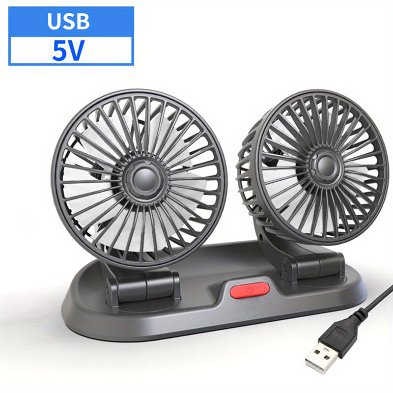 EAFC Dual-Head Car Fan with 360° Adjustable Design - USB & Cigarette Lighter Powered, 2 Speeds, Compact & Easy to Clean, Ideal for Cars, Trucks, SUVs - Black, Portable Fan