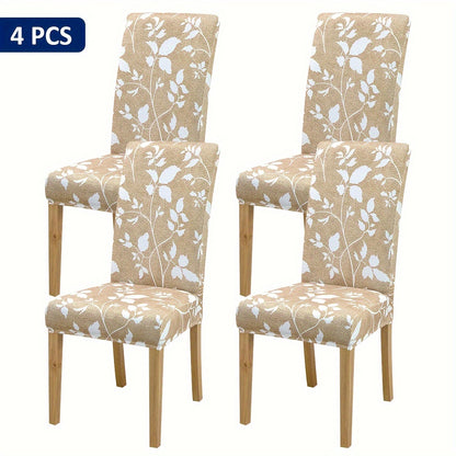 Set of 4/6 checkered light brown floral print chair covers for home decoration and furniture protection.