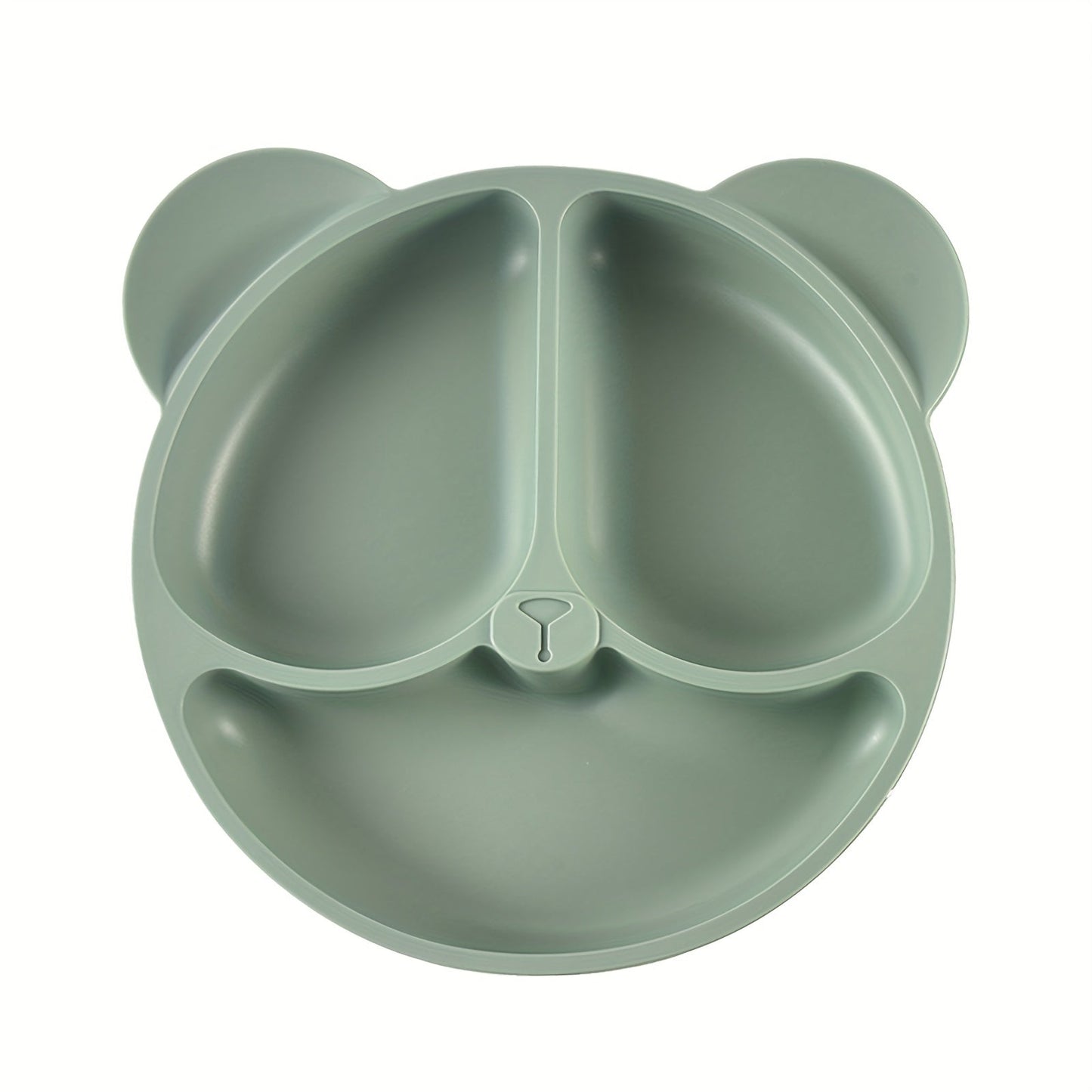 Blue Silicone Feeding Plate with Suction Cup - Three-Section Divided Design for Complementary Foods, Meal Plate with Three Grids, Bear Smiling Design