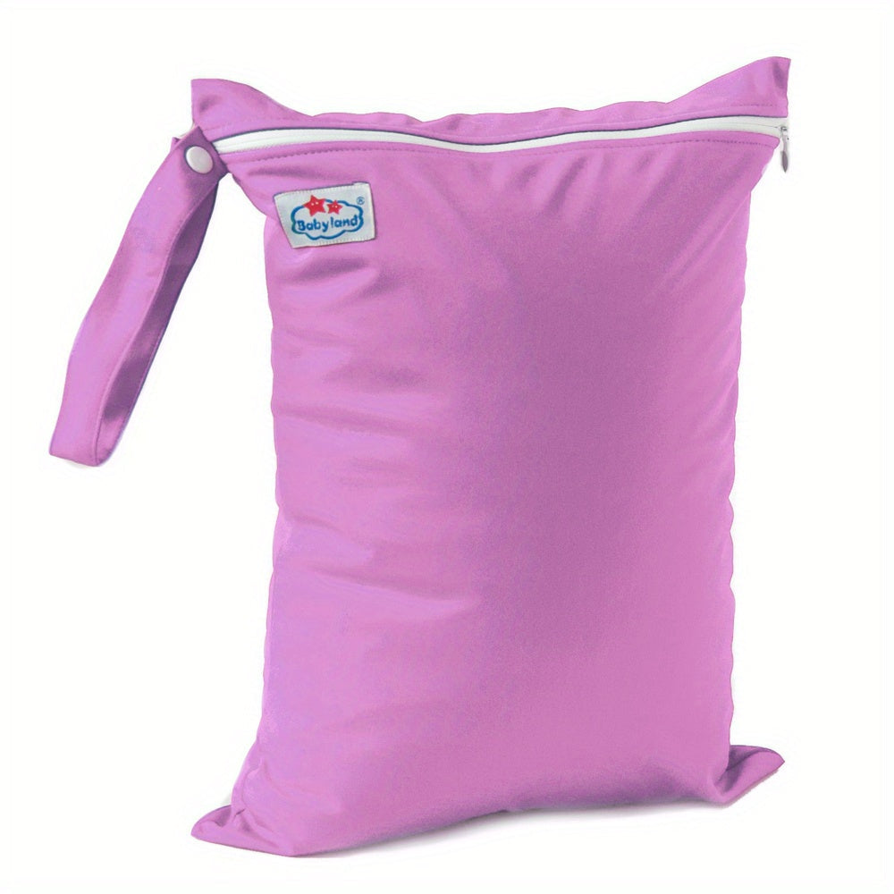 Reusable wet bag that is waterproof, perfect for cloth diapers, the beach, pool, gym, swimsuits, wet clothes, and travel. Features a single pocket and measures 29.21x39.88cm.