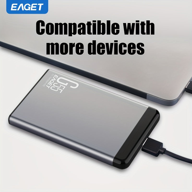 EAGET portable high-speed external hard drive with large capacity, suitable for games, files, videos, and music.