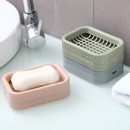 Stylish and Sturdy Solid Color Soap Dish with Drain - No Electricity Required, Ideal for Organizing Your Bathroom