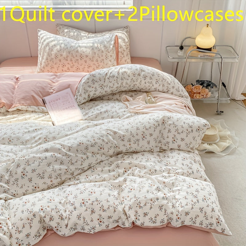 Introducing the new American-style small floral quilt cover set that is a hot-selling item across borders. This set includes one single quilt cover and two pillowcases featuring forget-me-not designs. Experience a comfortable and relaxing sleep with its