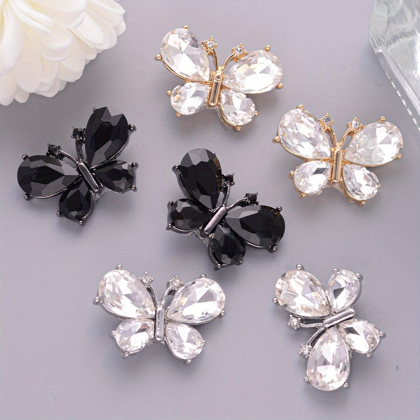 Set of 4 Adorable Butterfly Crystal Buttons - Made of Alloy, Ideal for Creating Your Own Fashionable Accessories for Shirts, Sweaters, Suits & Coats