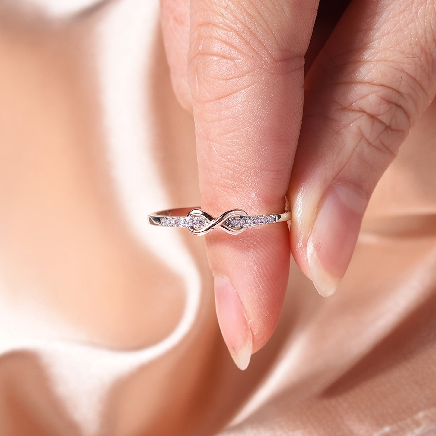 Chic Retro Bohemian 925 Sterling Silver Infinity Ring with Synthetic Zirconia, Plated in 925 Silver, Lightweight at 2g, Perfect Gift from Aunt to Niece for Weddings & Special Events