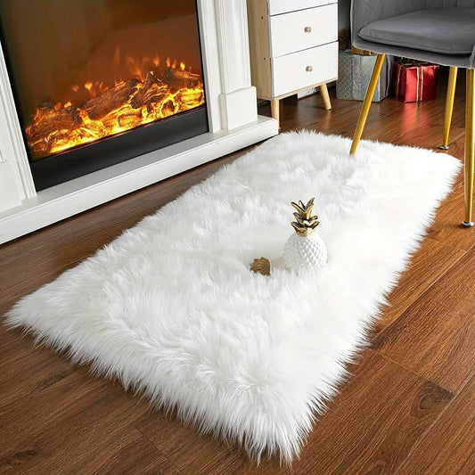 Soft and Plush Fluffy Faux Fur Area Rug - Enhance Your Home Decor with this Cozy Bedside Carpet. Perfect for Living Room, Bedroom, Study, Vanity. Made of Non-Slip Polyester Material. Dry Clean Only. Ideal for Christmas Season.