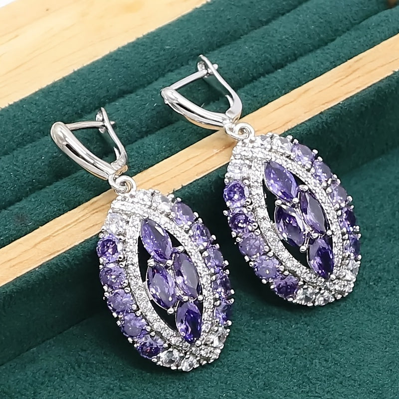 5-piece Jewelry Set for Women - Elegant White Gold Plating adorned with Purple Zirconia, featuring Earrings, Adjustable Ring, Necklace, and Bracelet - Ideal for Weddings and Everyday Chicness, Hypoallergenic