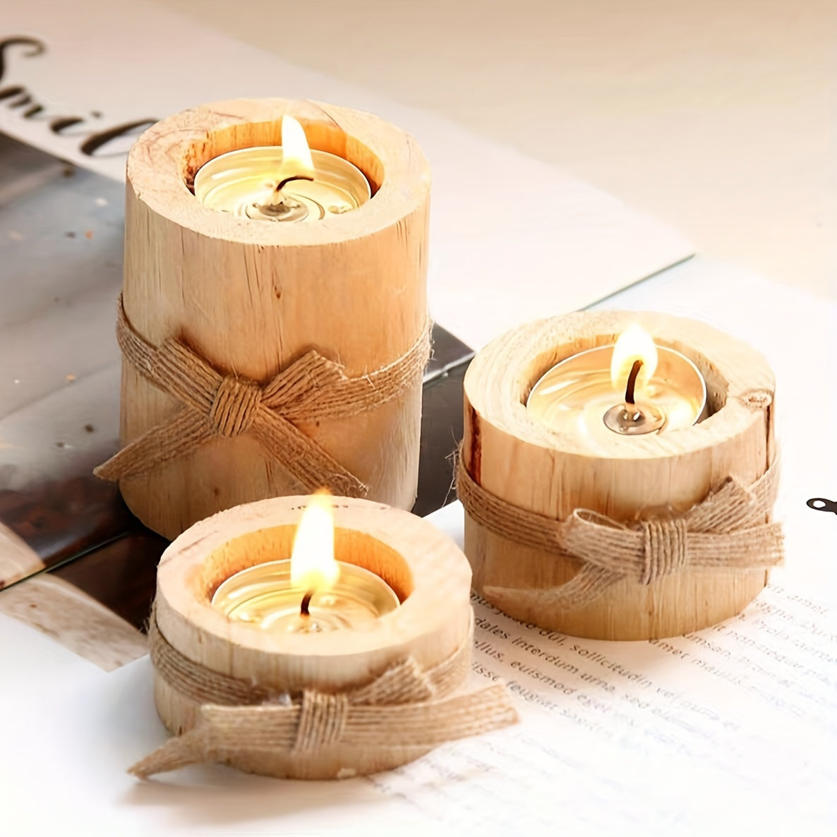 Set of 3 handmade wooden candle holders - perfect for holiday decor and candlelit dinners.