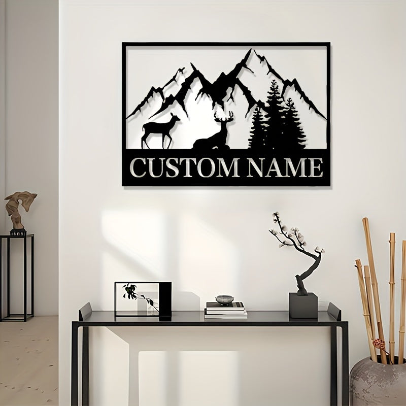 Personalized Metal Wall Art - Rustic Deer & Mountain Family Name Sign for Home Decor - Great for Living Room, Bathroom, or Bar - Perfect Housewarming Present