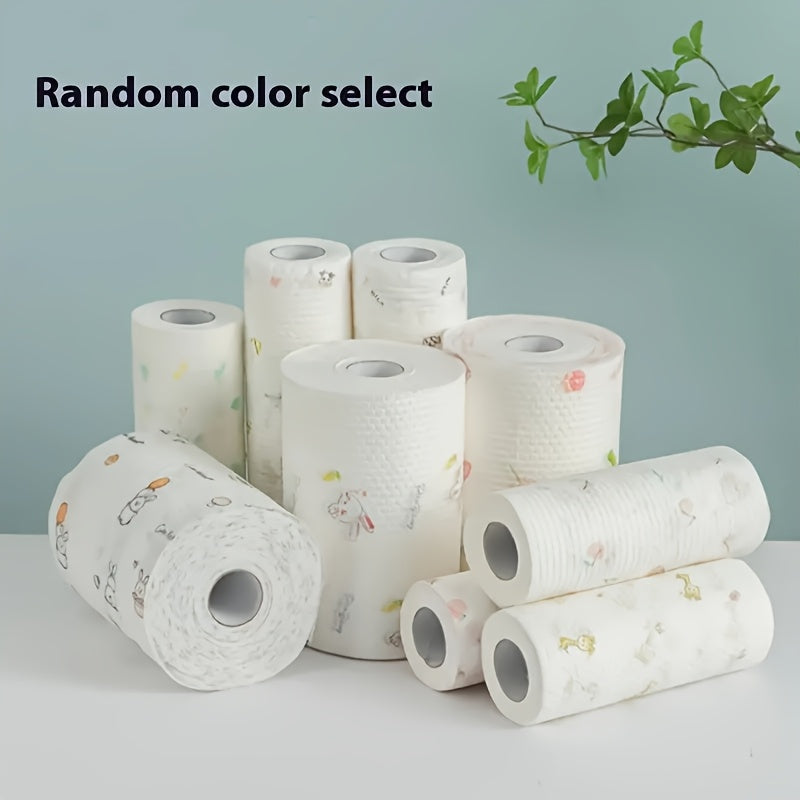 1 roll of disposable kitchen paper towels with 400 sheets featuring a random pattern lazy rag design. This versatile product can be used as a washable dry and wet towel, dishcloth, non-stick oil rag, degreasing towel, household cleaning rag, drying