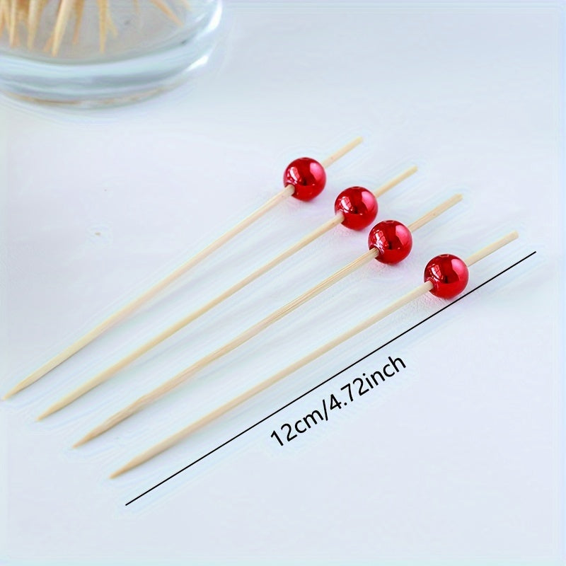 100 packs of bamboo and pearl sticks for fruit forks, party activities, cakes, desserts, and snacks.