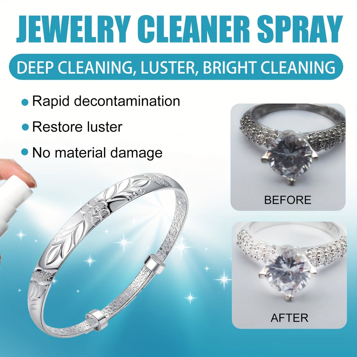 Effective Jewelry Cleaning Spray - Eliminates Stains & Tarnish on Gold, Silver, and Glass - Perfect for Household Cleaning