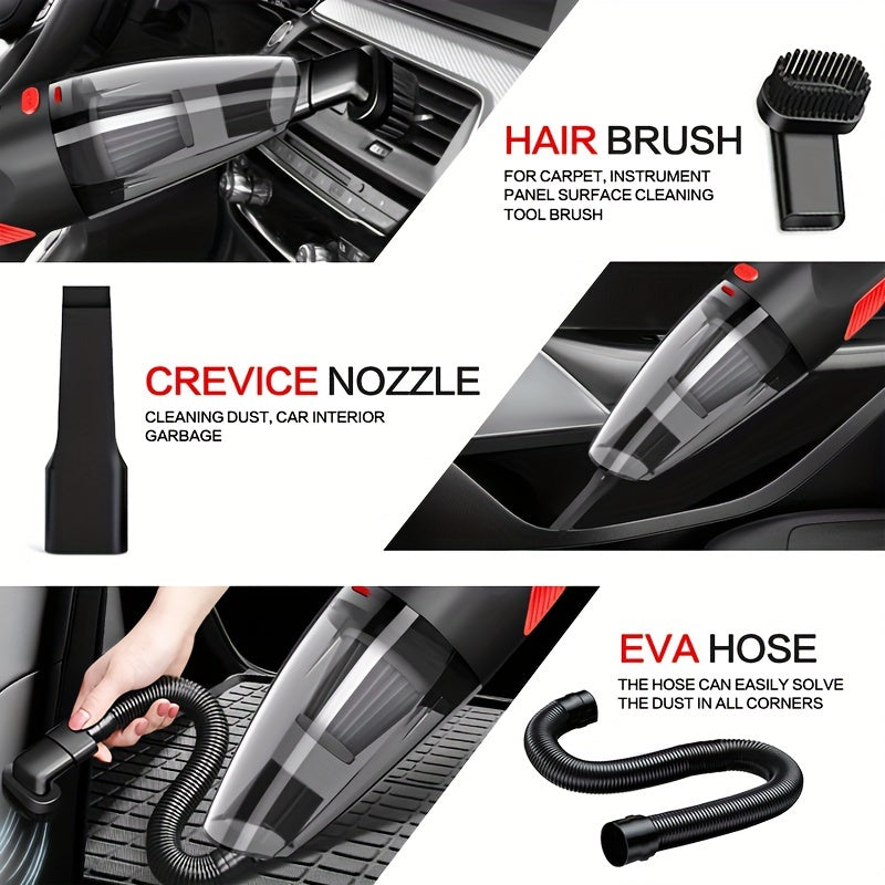 Dual-use high-power handheld wireless vacuum cleaner for household and car use, with USB charging.