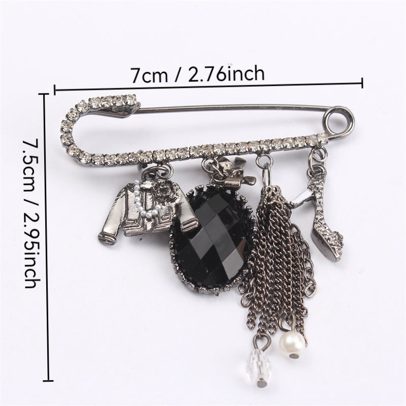 Beautiful Rhinestone Brooch Pin featuring High Heels and Coat Charms, Stylish Fashion Accessory for Women's Clothing, Bags, and Hats - Unique Button and Pin Set