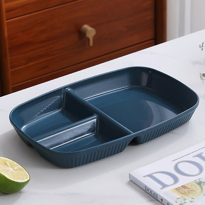 1-pc divided plates for portion control, including dessert and salad sections, made of microwave and dishwasher safe PP material.