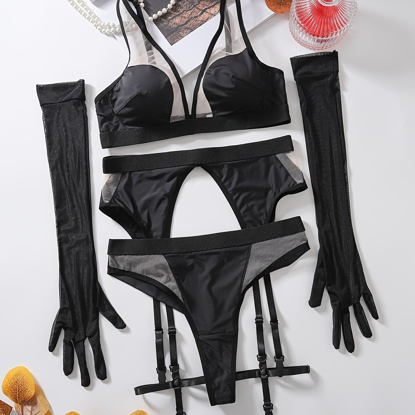 Premium 2024 Hot Selling Mesh Patchwork Sexy Gloves Set