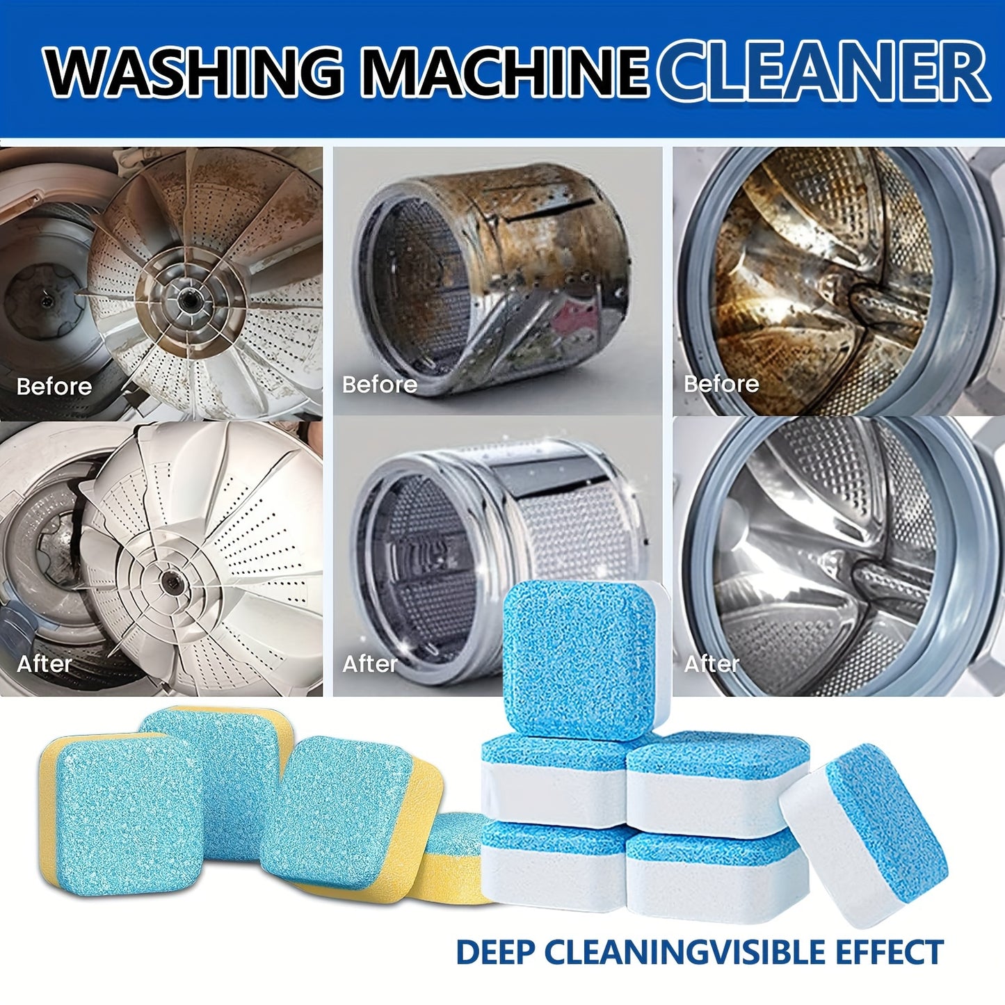 5/25/35pcs All-in-One Washing Machine Cleaner Tablets, Lemon Scented, Deep Cleaning Detergent for Laundry Drums, Compatible with Front & Top Loading Machines, Uncharged