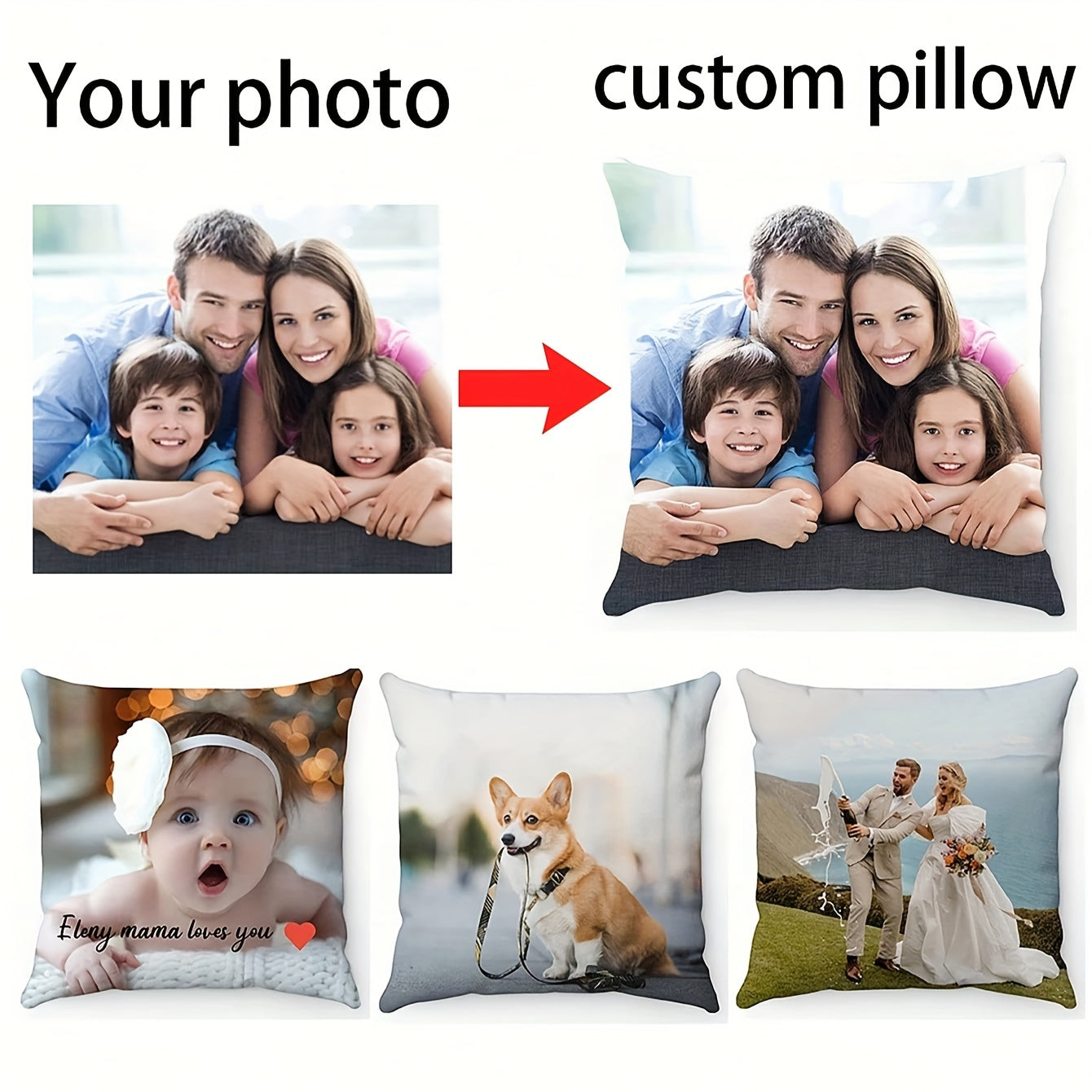 Personalized Square Throw Pillow Cover with Custom Photo - Soft Polyester Knit Fabric - Unique Gift for Loved Ones - Ideal for Home Decor - Suitable for Sofa, Bed, Car, Living Room - Great for Anniversaries, Weddings, and Christmas - 1 piece