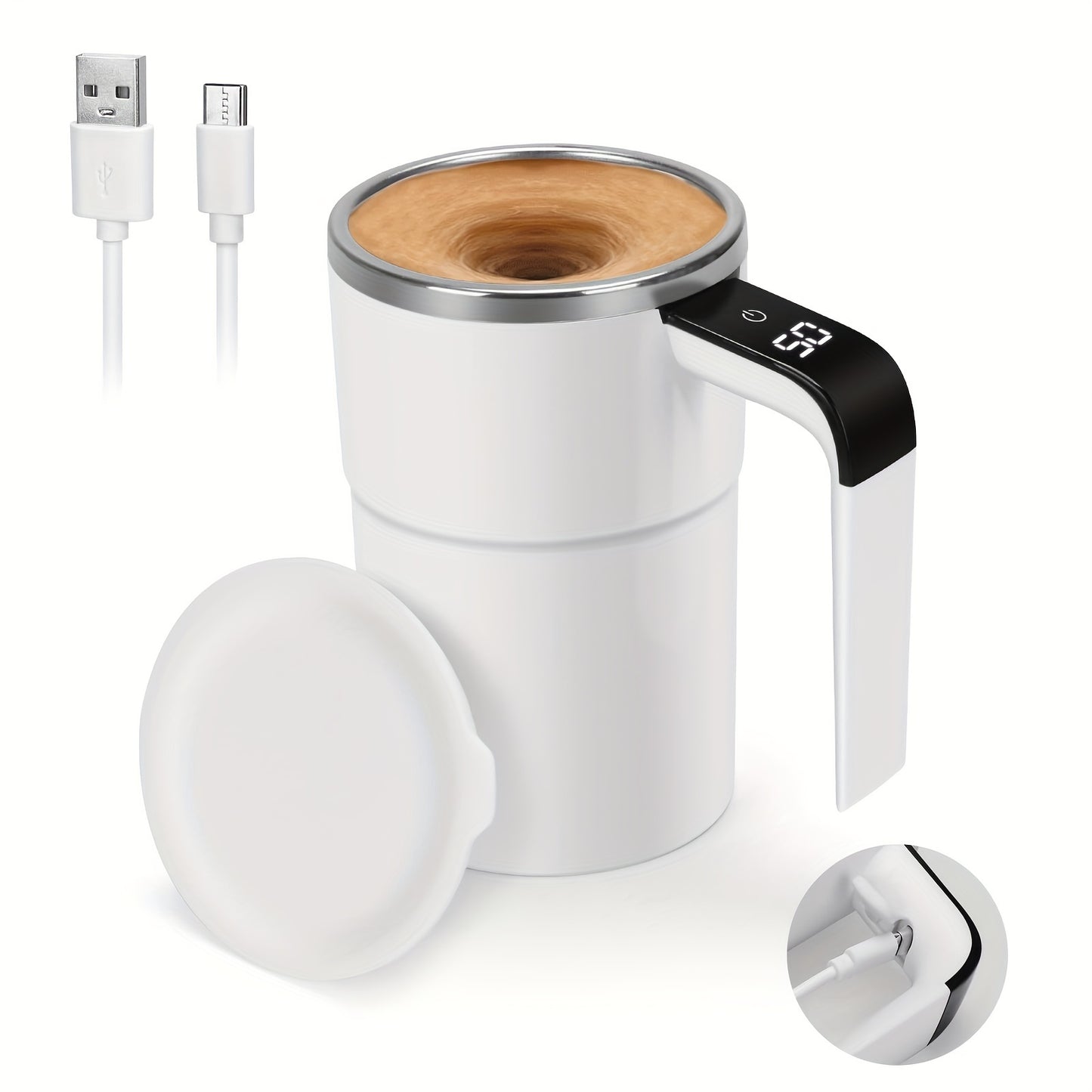 Portable 304 Stainless Steel Coffee Mug with Automatic Stirring and Temperature Display; USB Rechargeable for Home and Office Use.