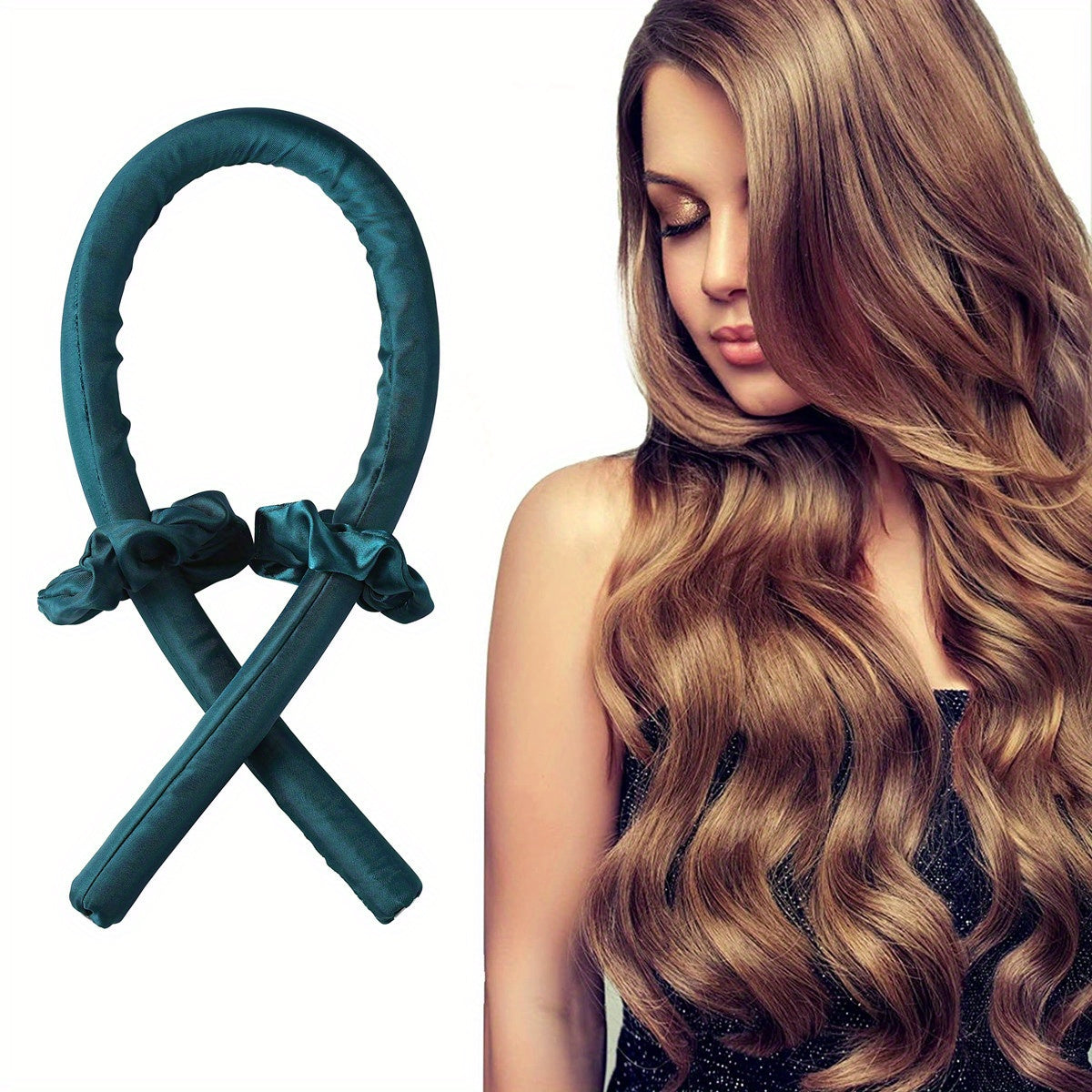 Set of 3 no-heat curling heads for long hair, including overnight and lazy curling options