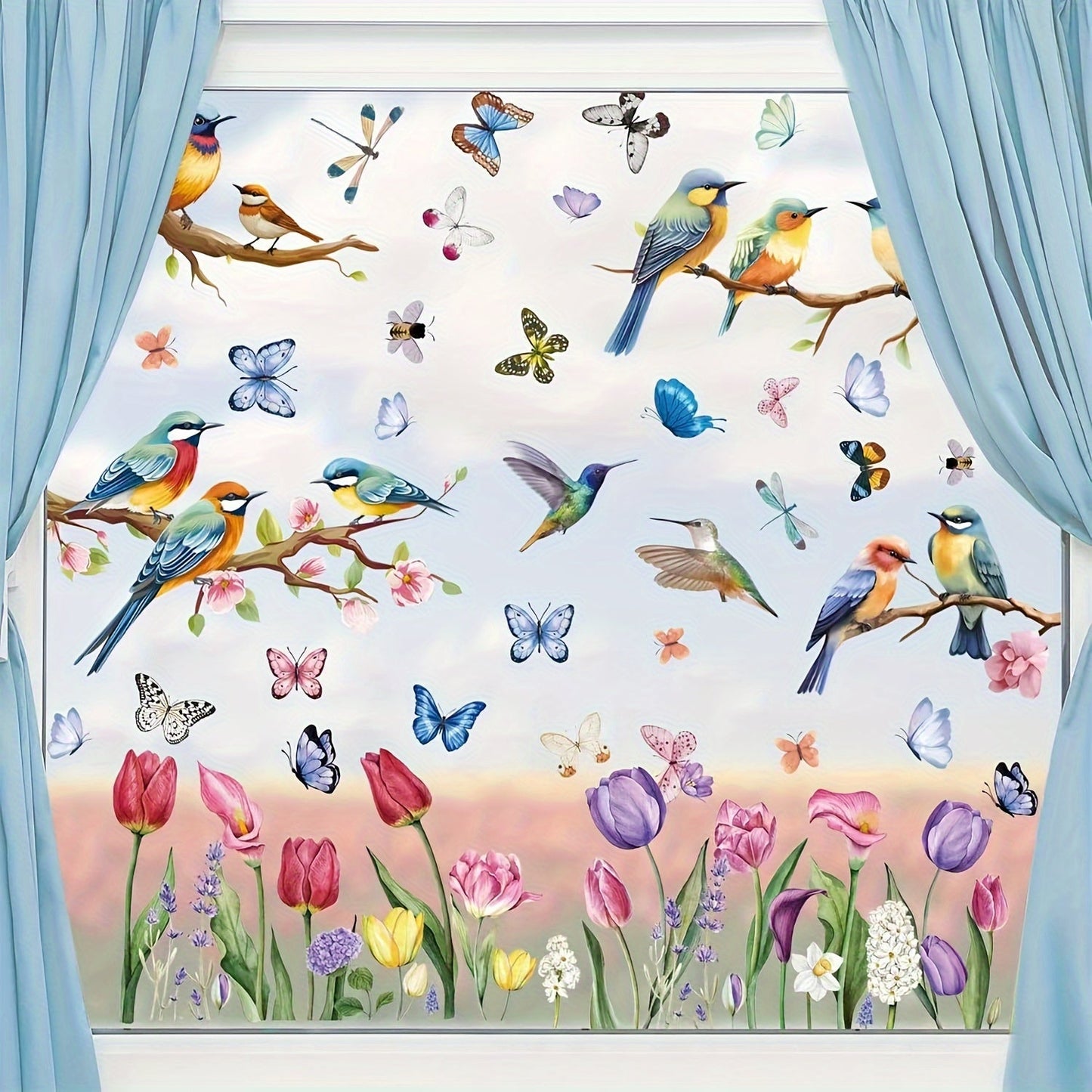 Spring Window Clings Decorations - Double-Sided Bird Gel Stickers - 9 Sheets - Ideal for Glass Windows in Home, Office, School, Shop, or Party - Perfect Spring and Summer Decor Supplies