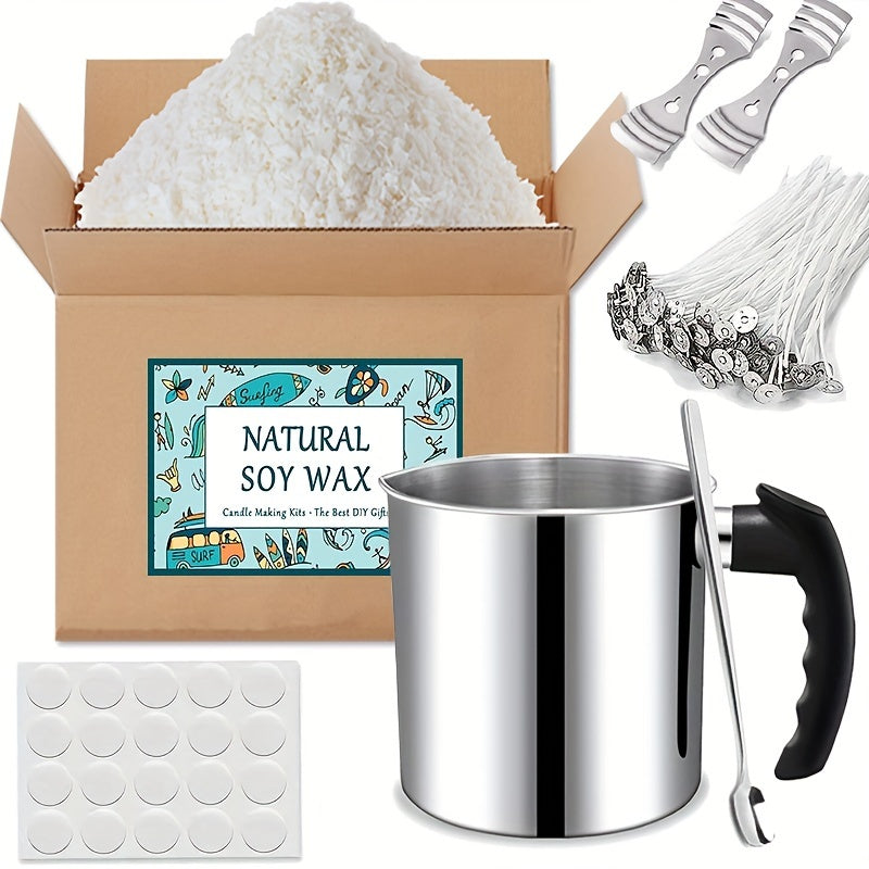 DIY Candle Making Kit includes 45 pieces, 1.3L pouring pot, wax, wicks, sticker, holder, and spoon.