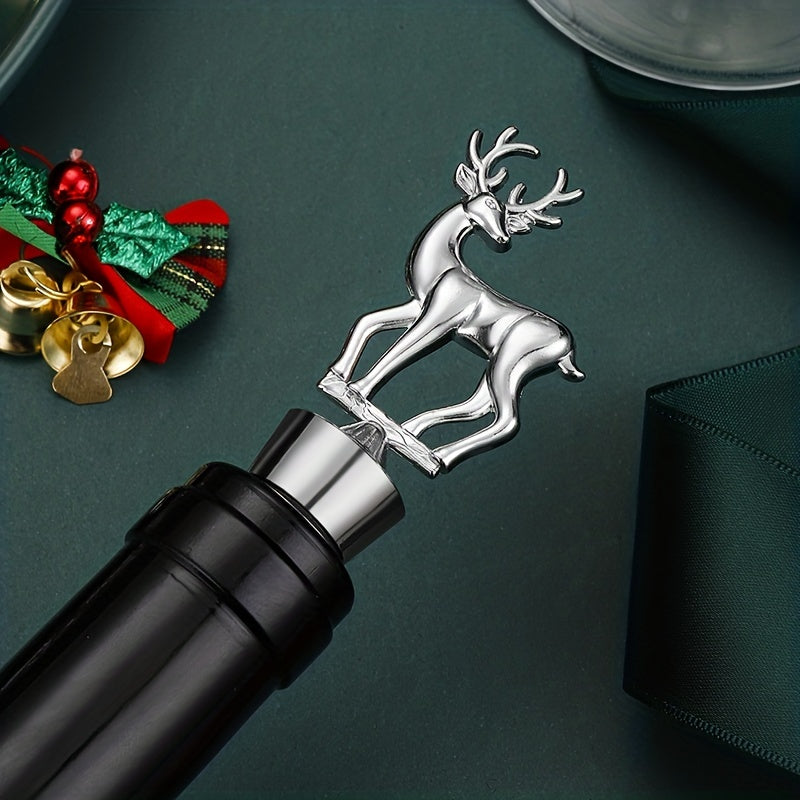 1 piece Stainless Steel Elk Shape Wine Stopper for red wine bottles, champagne bottles, and other beverages. Great for preserving wine and adding a unique touch to your bar accessories.