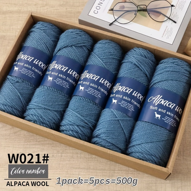 Jiuweidiawang Alpaca Wool Yarn Bundle - 95% Alpaca, 5% Polyester, Multicolor Yarn Pack for Knitting/Crocheting, 100g/Ball, 5 Balls (490g total), Ideal for Winter Crafts, Sweaters, Shawls