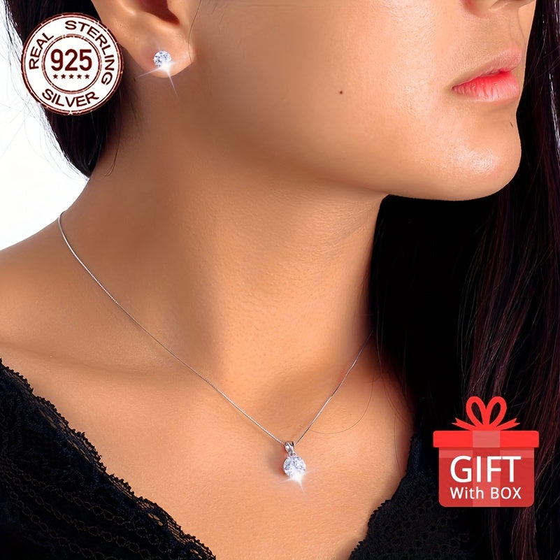 Stylish Jewelry Set for Women, made with 925 Sterling Silver, 4.94g/0.174oz, Featuring Sparkling White Ice Round Synthetic Cubic Zirconia, Hypoallergenic. Ideal for Gifting on Christmas, New Year, Birthdays, Valentine's Day, Mother's Day. Comes in a Gift