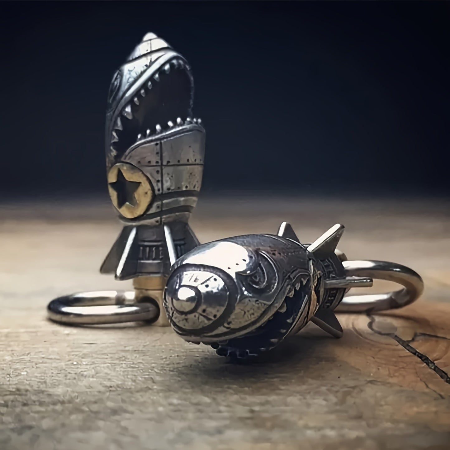 Alloy Metal Keychain featuring Shark Rocket Bomb and Skull Details, Hang it as an Ornament or use it as a Car Keychain Bag Accessory, Perfect for adding a Unique Halloween Touch to your decorations