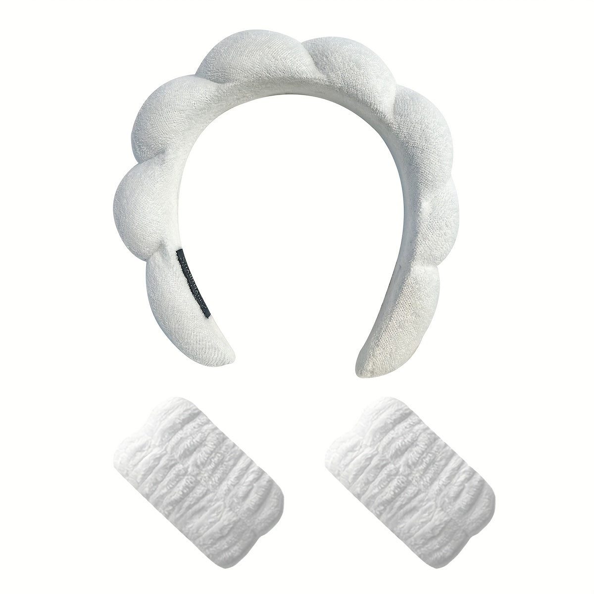 Set of three soft sponge hair hoops with wrist strap towels, perfect for skincare, face wash, and hydrotherapy headbands for women.