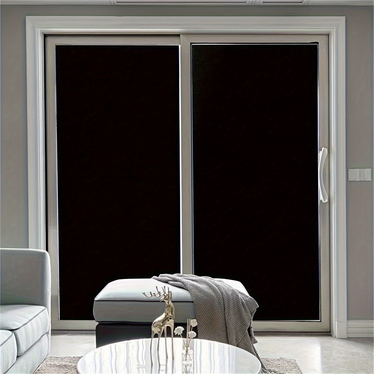 1 Roll of Electrostatic Glueless Glass Window Film in Black Frosted Decorative Art Design. Perfect for Living Room, Office, or Home Decor. Provides Privacy and is Water Resistant.