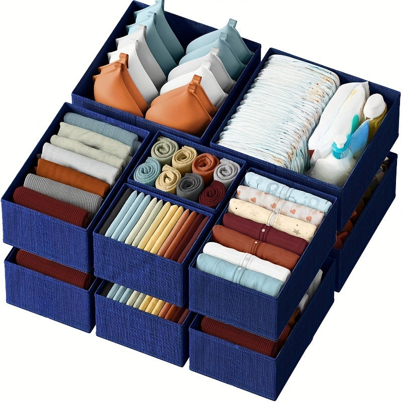 12 Clothes Drawer Organizer Bins for Nursery and Bedroom. Non-woven fabric containers for baby clothing storage, hand washable. Ideal for closet and dresser organization.