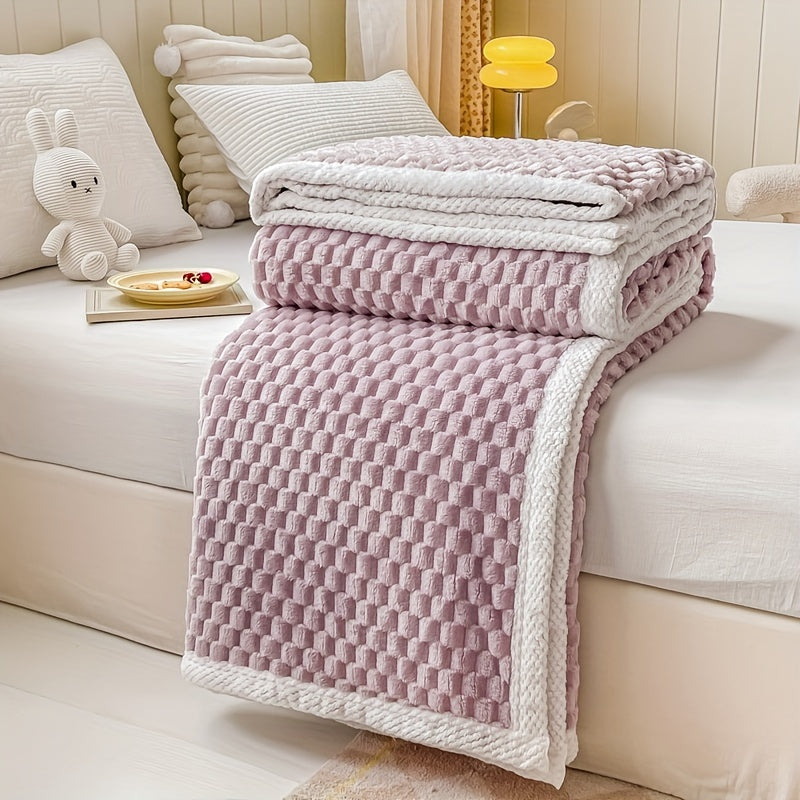 Luxurious Flannel Throw Blanket with Jacquard Weave Pattern - Soft and Cozy Plush Microfiber Blanket for Sofa and Bed in Lavender Purple Color