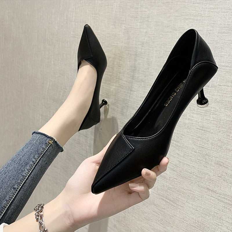 Women's Solid Color Court Pumps with Kitten Heels, Pointed Toe - Perfect for Office Wear