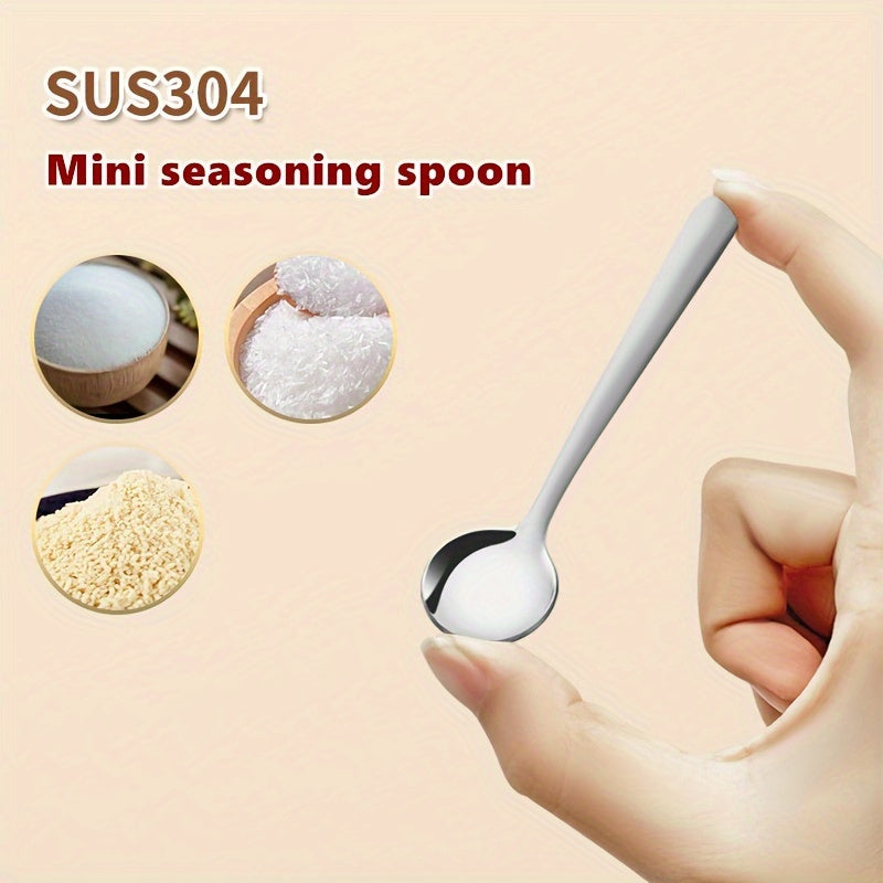 Mini Seasoning Spoon Set with 8 Pieces, made of 304 Stainless Steel - Ideal for Coffee, Tea, and Espresso - Available in Silver and Golden Colors.