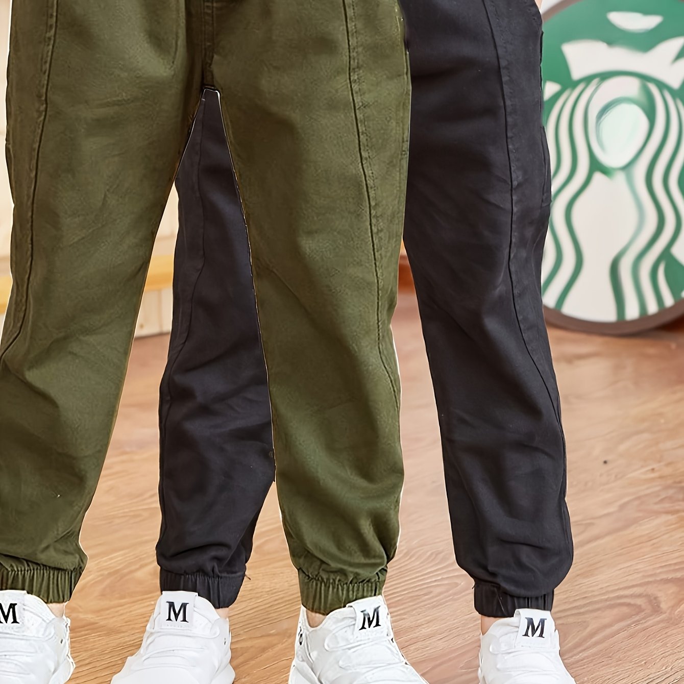 2 Boys Casual Cargo Pants in Solid Color Cotton for Sports Dancewear